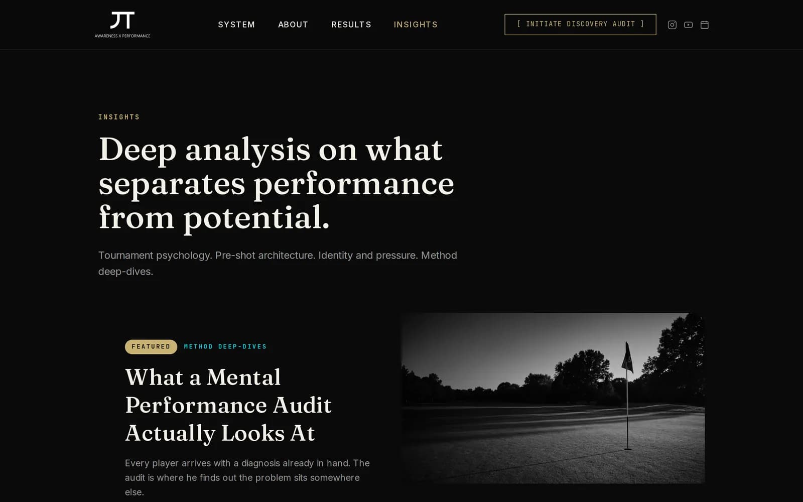 The Insights page on awarenessperformance.com with a featured article, “What a Mental Performance Audit Actually Looks At”.